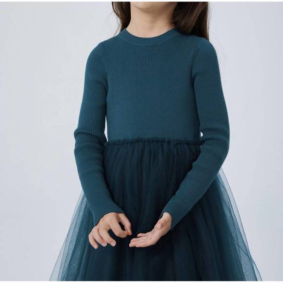 NEW JNBY girl's ribbed sweater and tulle dress in blue - Picture 2 of 4